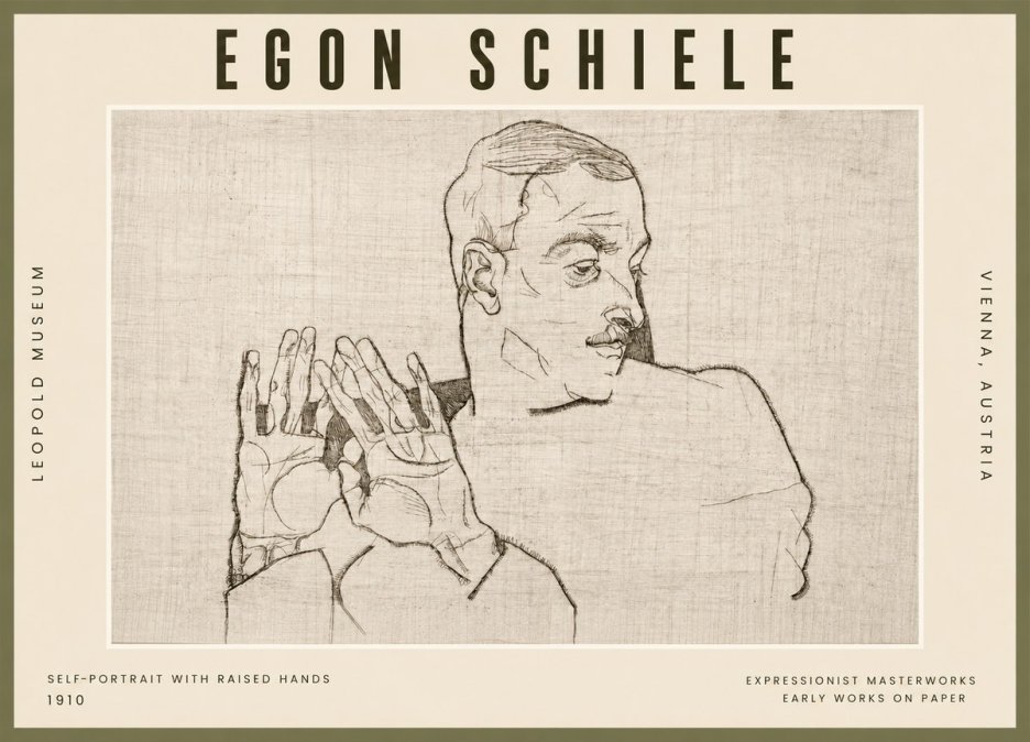 Schiele Self-portrait with Raised Hands No5 - Poster