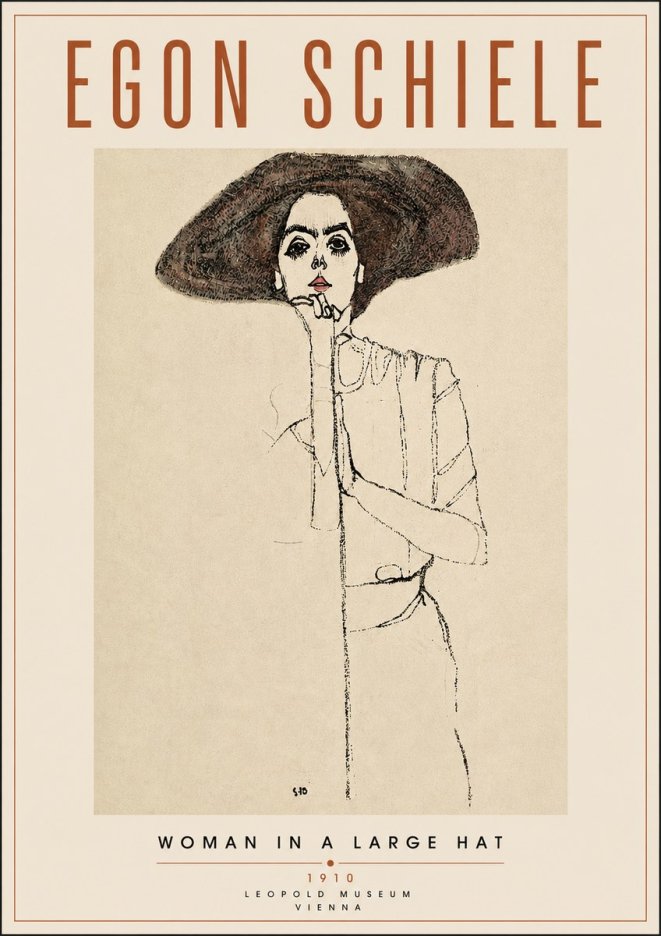 Schiele Woman in a Large Hat No4 - Poster