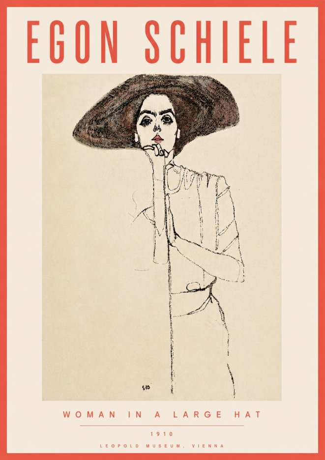 Schiele Woman in a Large Hat No6 - Poster