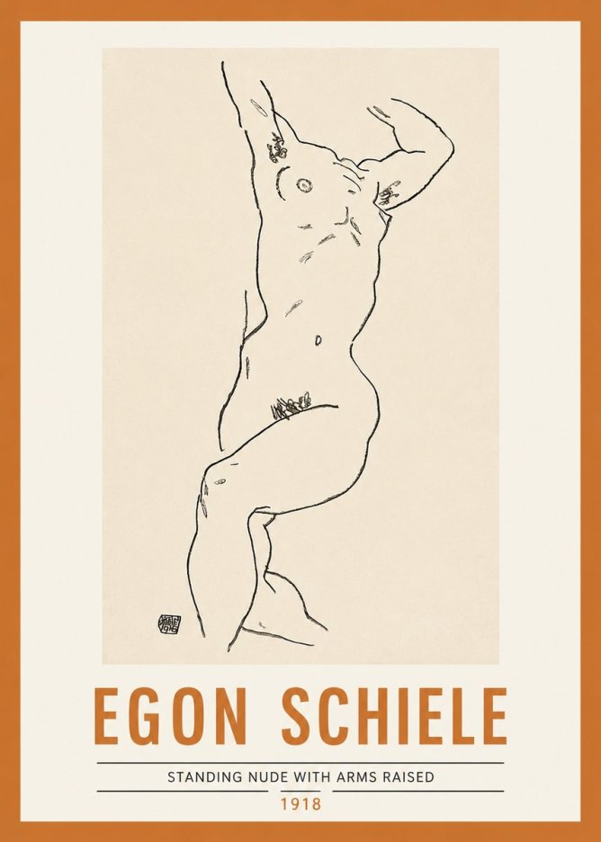 Schiele Standing Nude with Arms Raised No2 - Poster