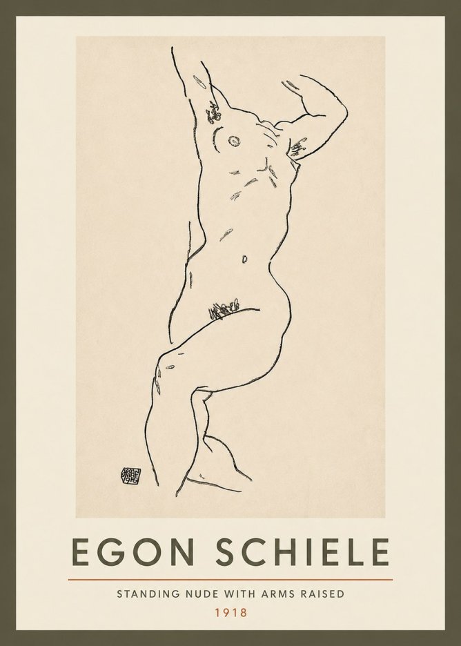 Schiele Standing Nude with Arms Raised No3 - Poster