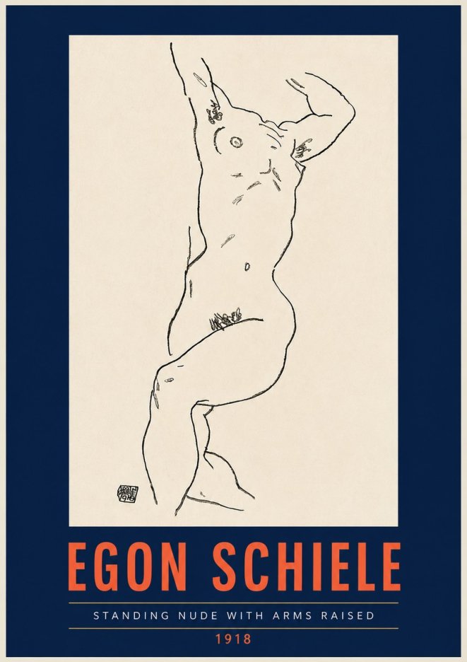 Schiele Standing Nude with Arms Raised No4 - Poster