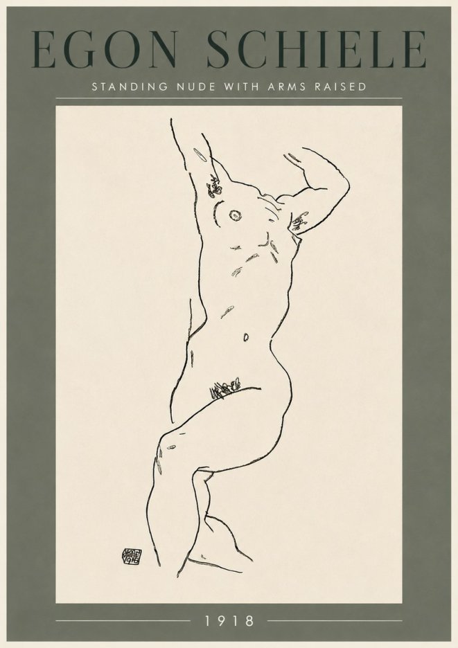 Schiele Standing Nude with Arms Raised No6 - Poster