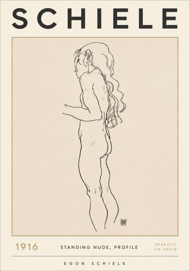 Schiele Standing Nude, Profile No2 - Poster