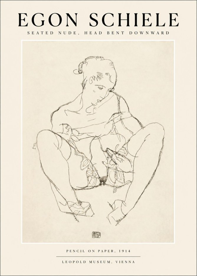 Schiele Seated Nude, Head Bent Downward No1 - Poster