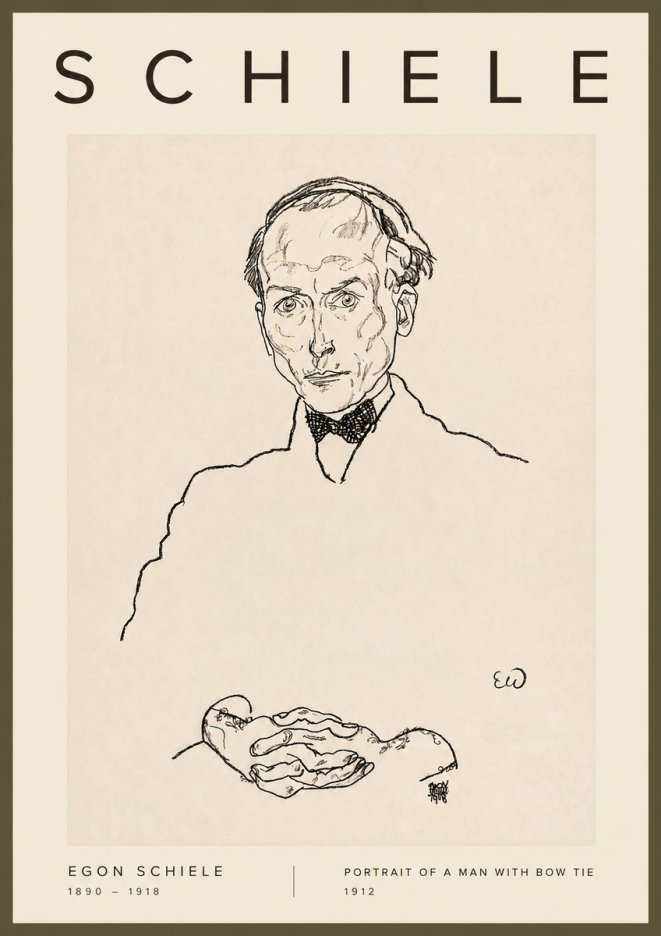 Schiele Portrait of a Man with Bow Tie, 1912 No2 - Poster