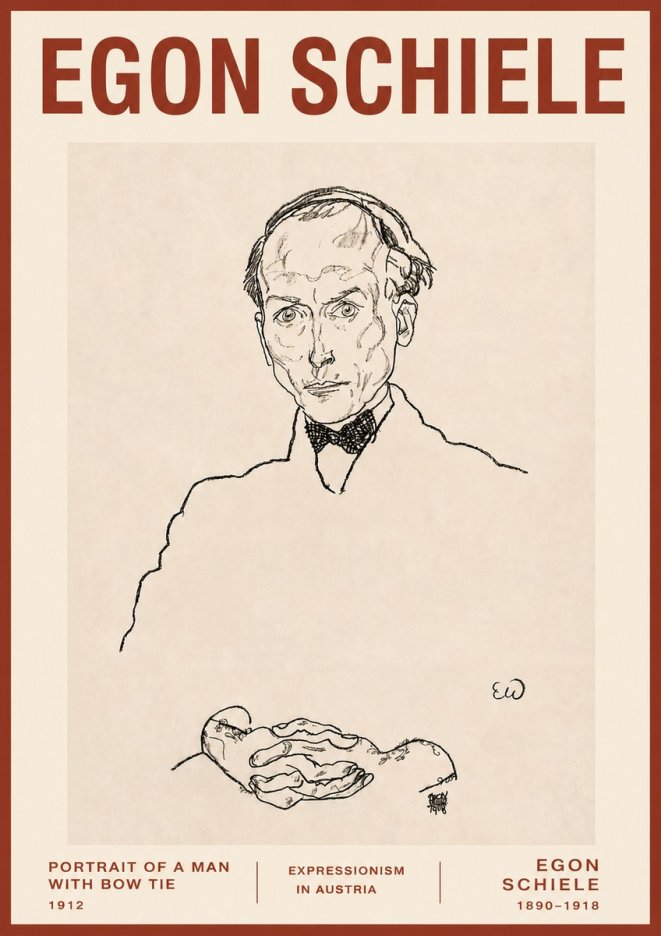 Schiele Portrait of a Man with Bow Tie, 1912 No3 - Poster