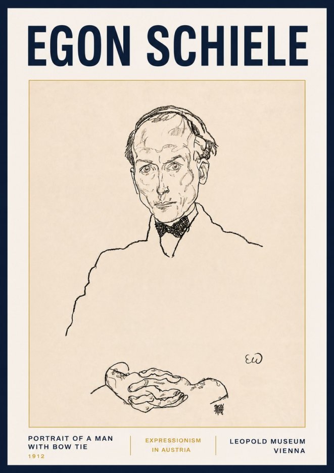 Schiele Portrait of a Man with Bow Tie, 1912 No5 - Poster
