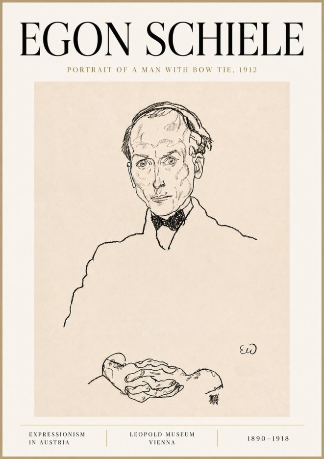 Schiele Portrait of a Man with Bow Tie, 1912 No6 - Poster