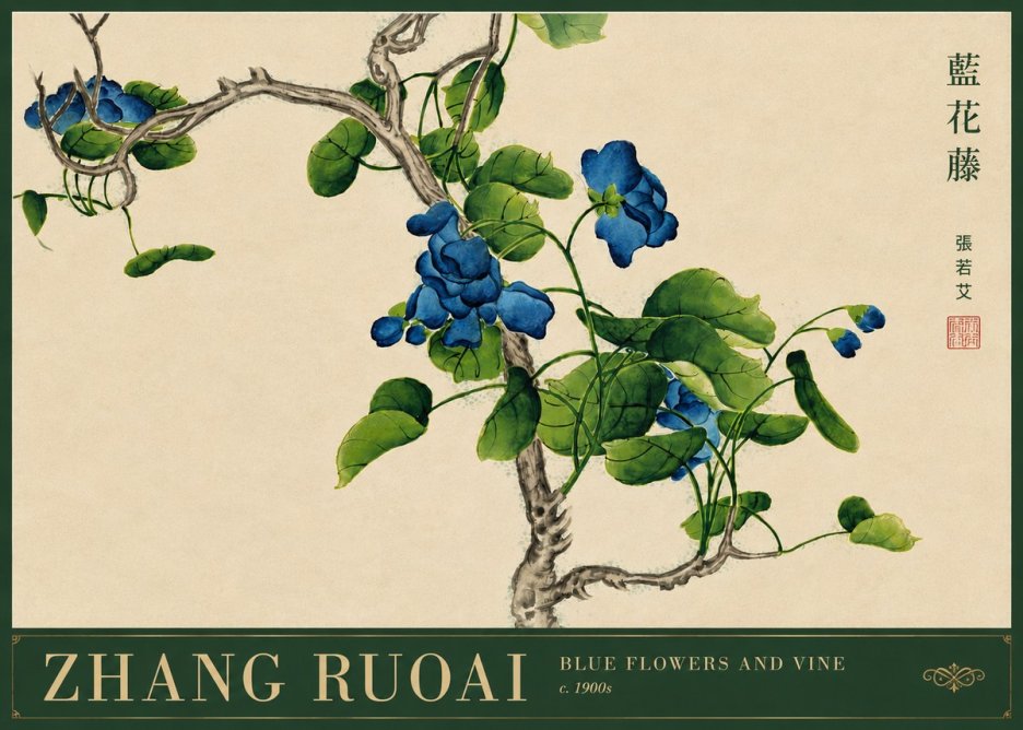 Zhang Ruoai Blue Morning Glories No5 - Poster
