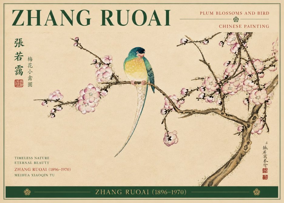 Zhang Ruoai Plum Blossoms and Bird No6 - Poster
