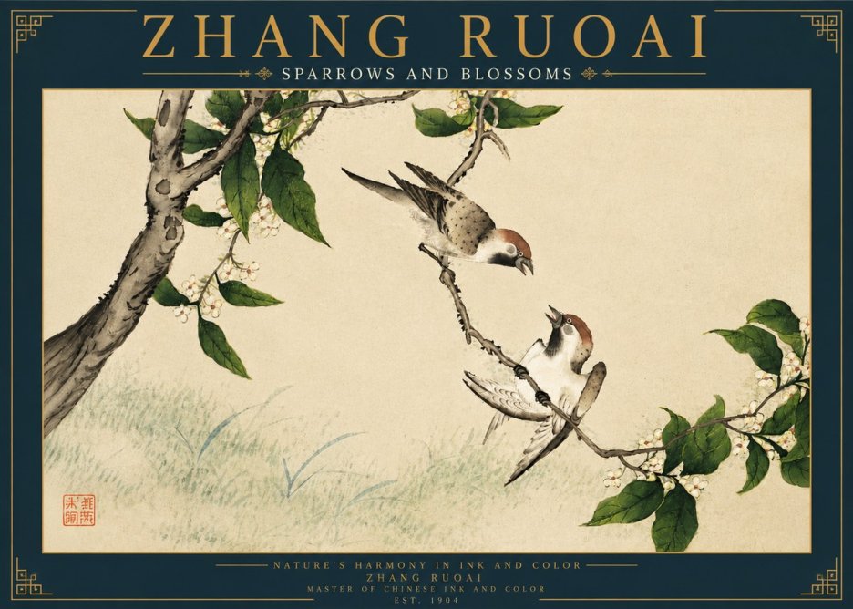 Zhang Ruoai Sparrows and Blossoms No4 - Poster