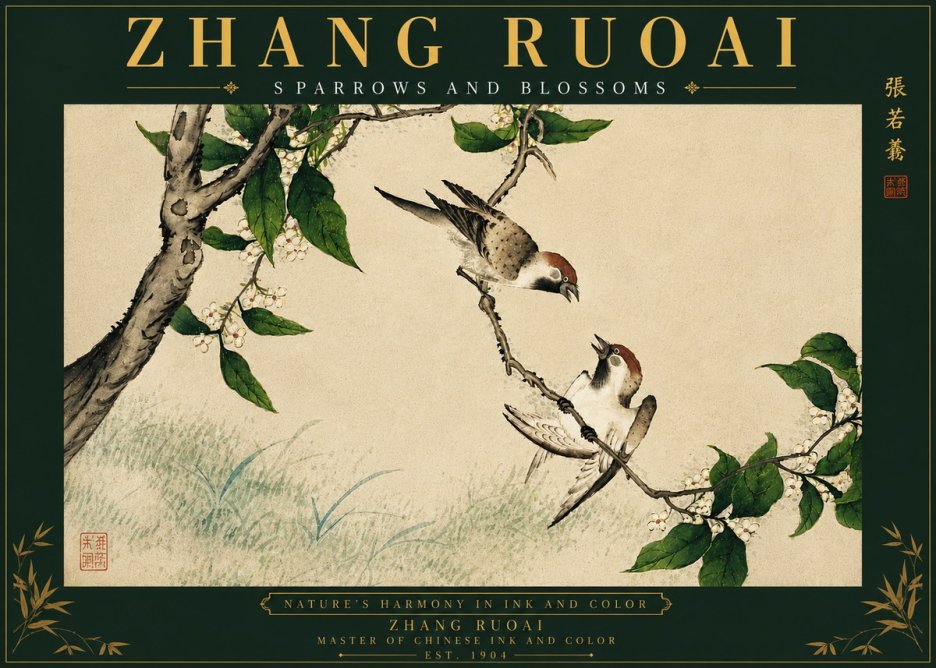Zhang Ruoai Sparrows and Blossoms No6 - Poster