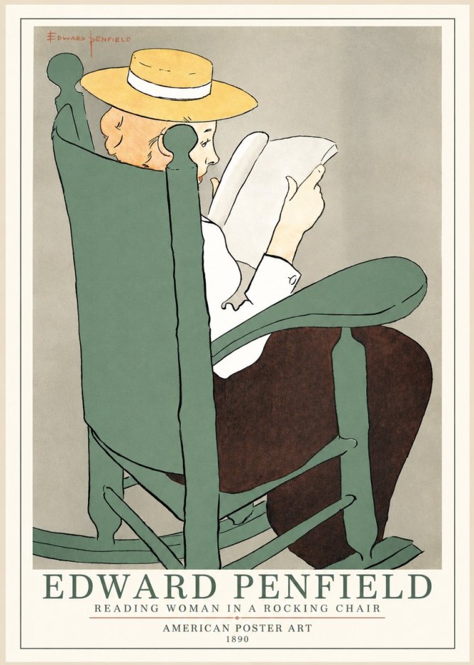Edward Penfield Reading Woman in a Rocking Chair No1 - Poster