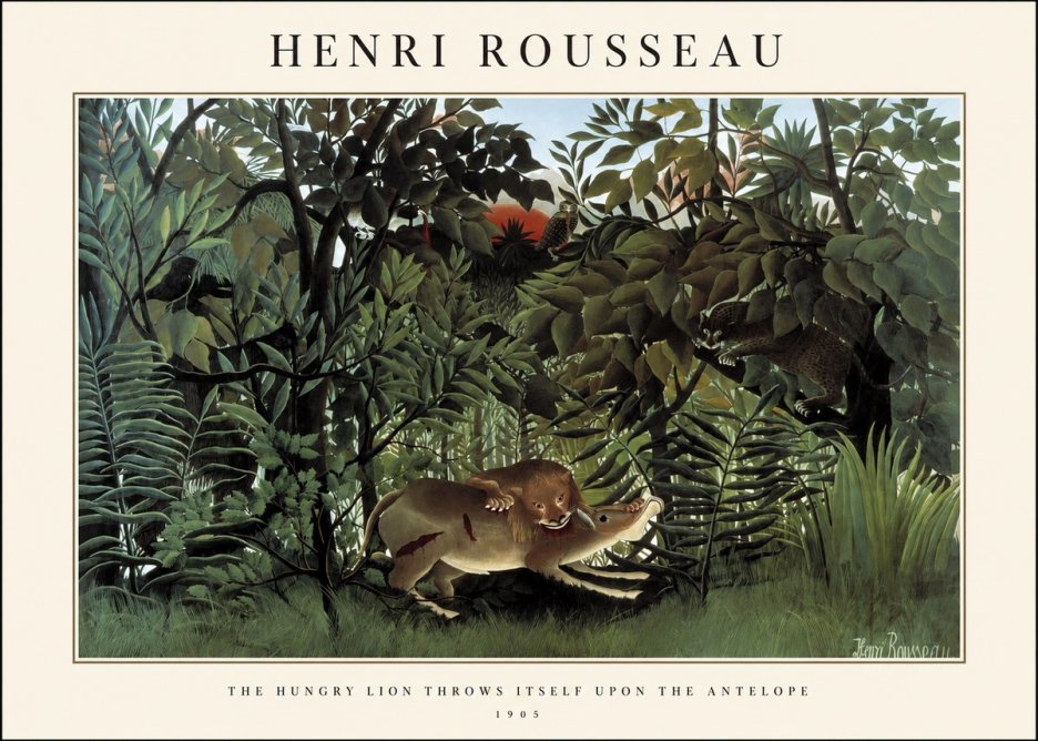 Rousseau The Hungry Lion Throws Itself Upon the Antelope No1 - Poster