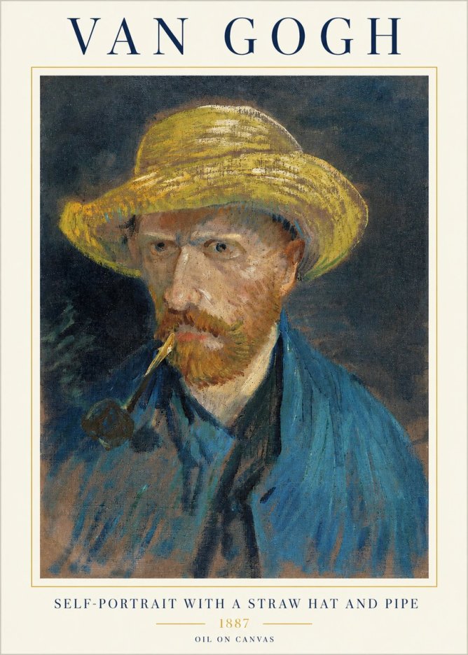 Van Gogh Self-portrait with a Straw Hat and Pipe No1 - Poster