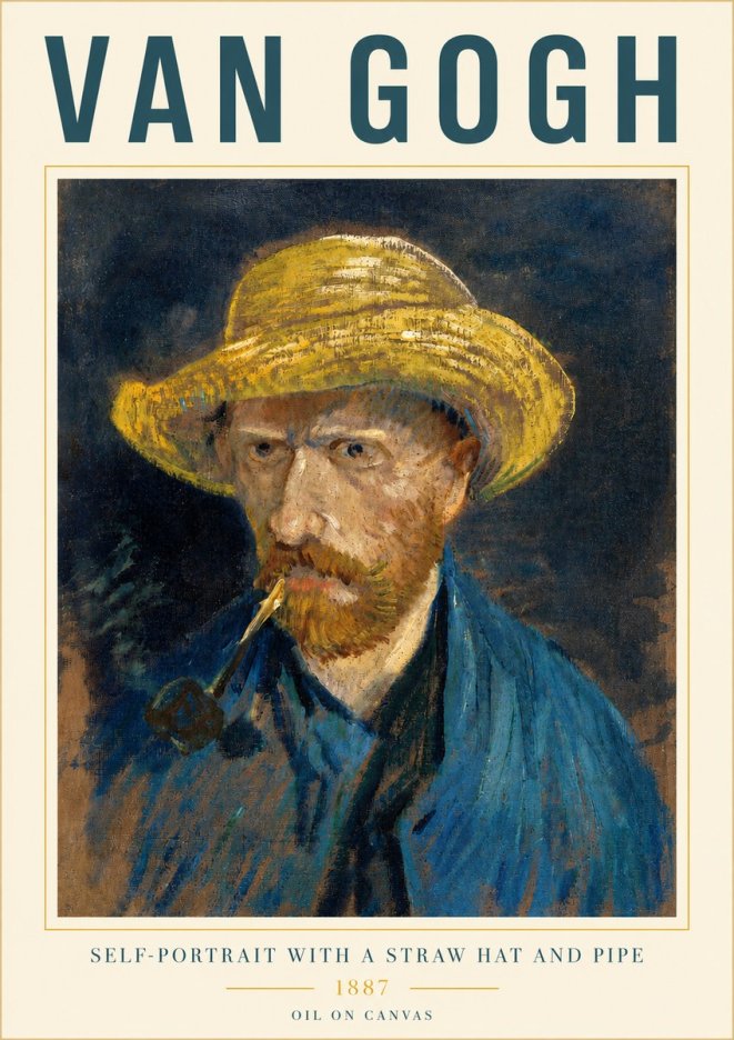 Van Gogh Self-portrait with a Straw Hat and Pipe No3 - Poster