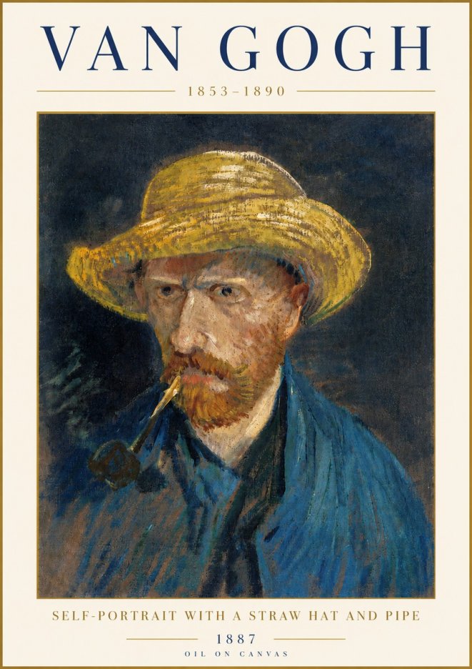 Van Gogh Self-portrait with a Straw Hat and Pipe No4 - Poster