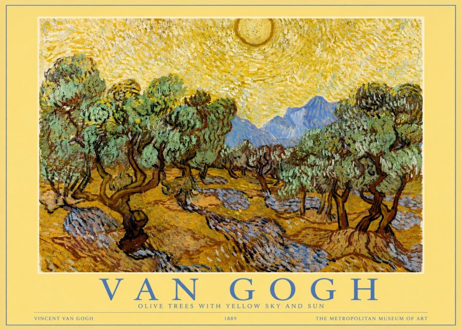 Van Gogh Olive Trees with Yellow Sky and Sun No3 - Poster