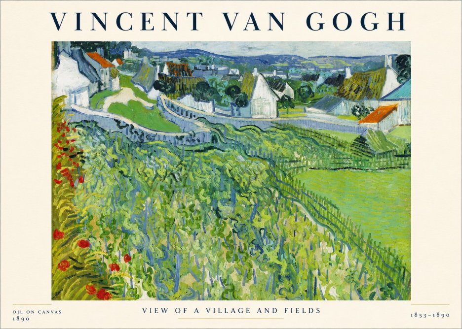 Van Gogh View of a Village and Fields No4 - Poster