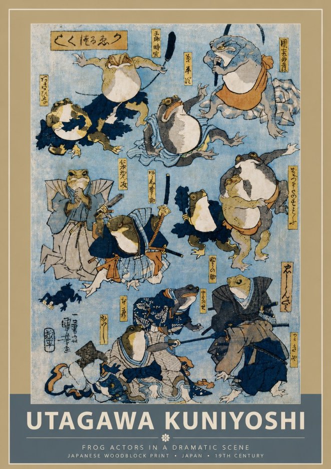Utagawa Kuniyoshi Frog Actors in a Dramatic Scene No5 - Poster