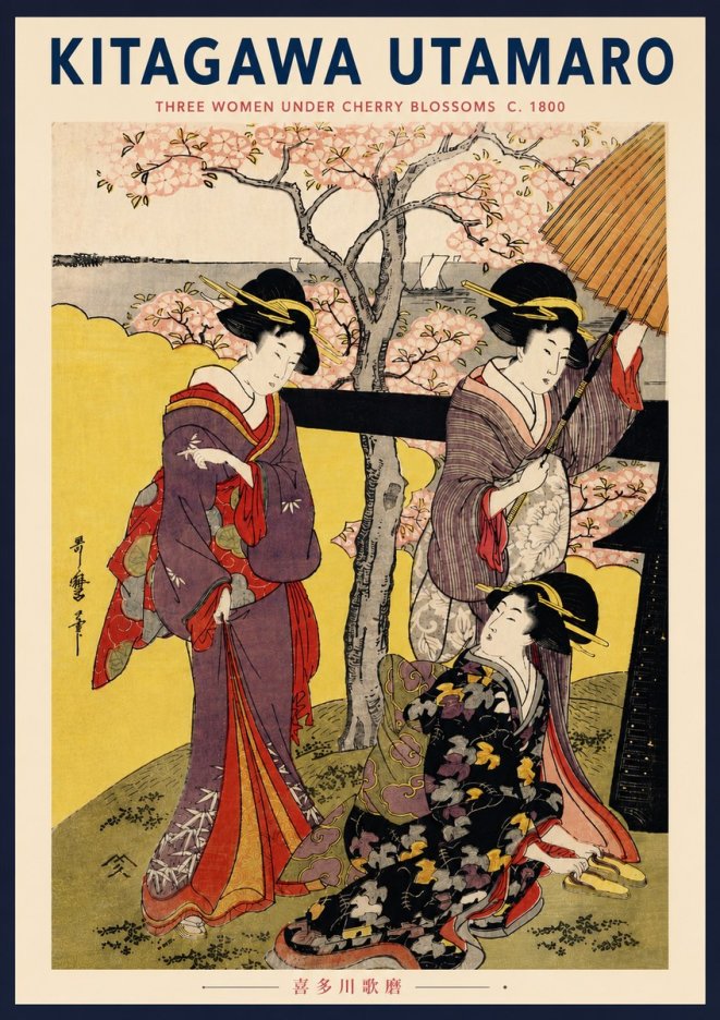 Kitagawa Utamaro Three Women Under Cherry Blossoms No5 - Poster
