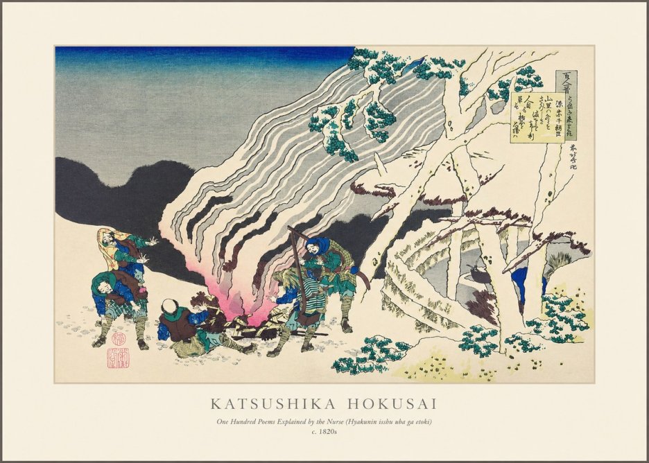 Katsushika Hokusai One Hundred Poems Explained by the Nurse (Hyakunin Isshu Uba Ga Etoki) No1 - Poster