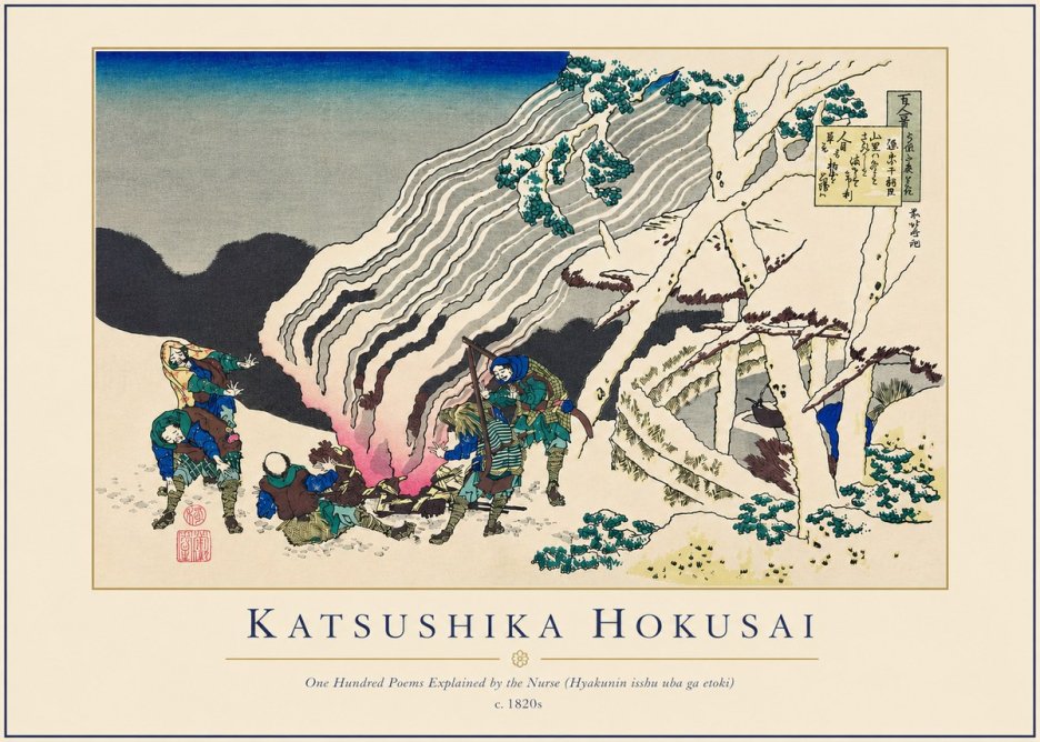 Katsushika Hokusai One Hundred Poems Explained by the Nurse (Hyakunin Isshu Uba Ga Etoki) No3 - Poster