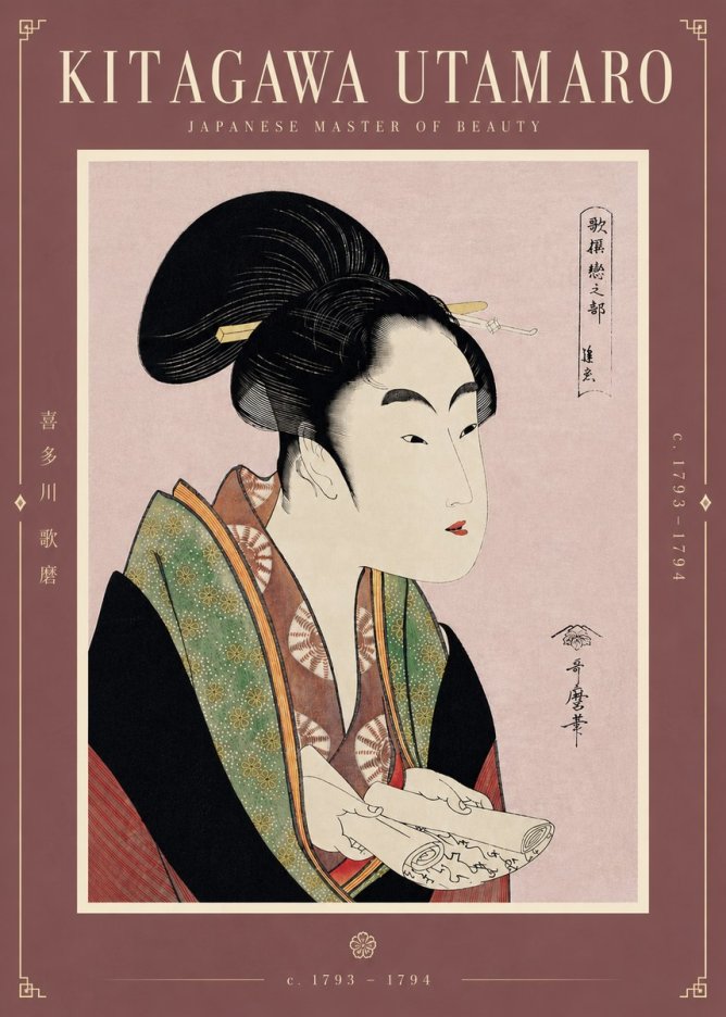 Kitagawa Utamaro Courtesan Reading a Scroll No5 - Poster