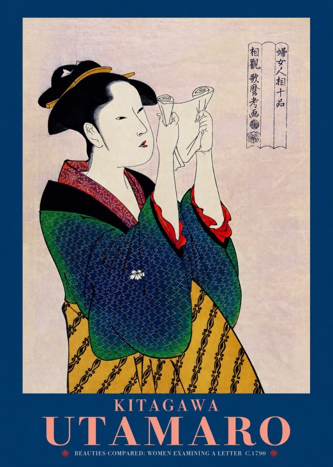 Kitagawa Utamaro Beauties Compared: Women Examining a Letter No2 - Poster