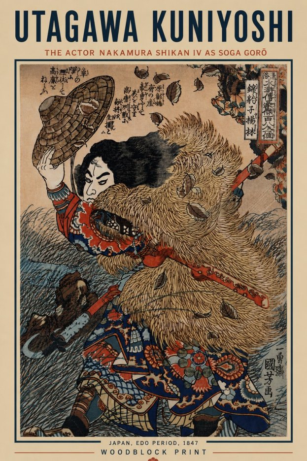 Utagawa Kuniyoshi The Actor Nakamura Shikan Iv as Soga Gorō No6 - Poster