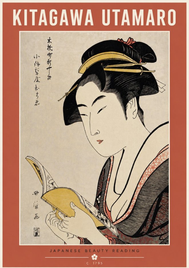Kitagawa Utamaro Japanese Beauty Reading No5 - Poster
