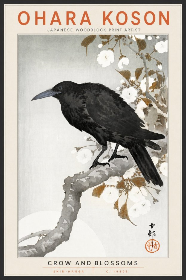 Ohara Koson Crow and Blossoms I No4 - Poster