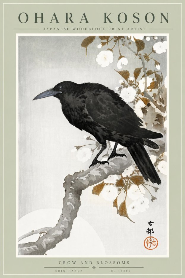 Ohara Koson Crow and Blossoms I No6 - Poster