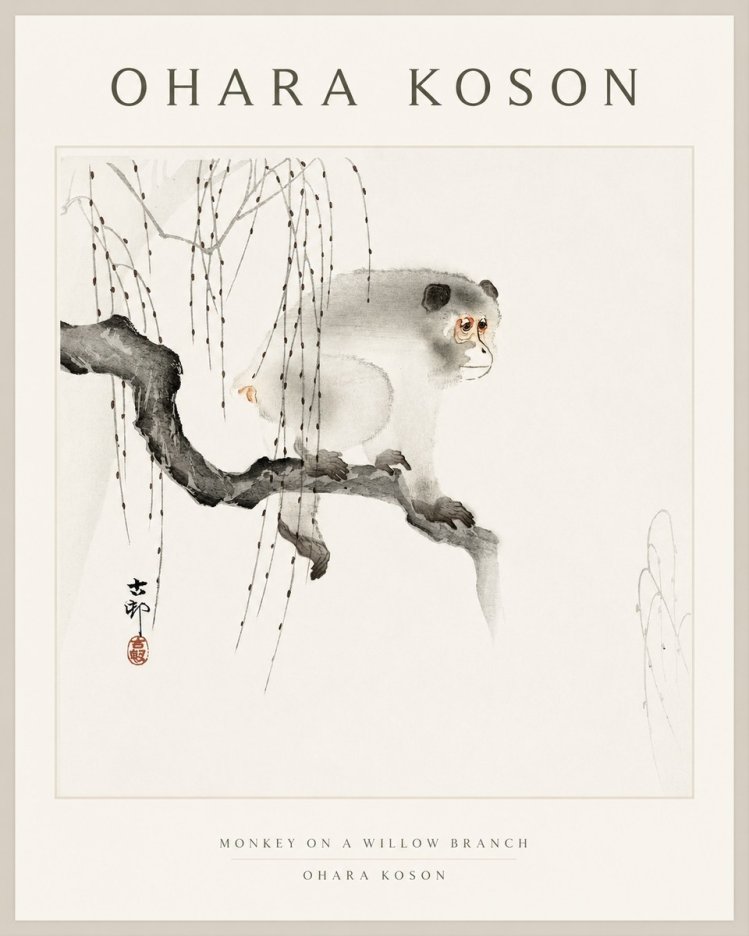Ohara Koson Monkey on a Willow Branch No1 - Poster