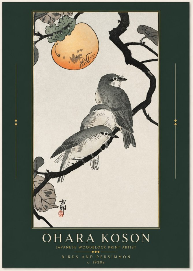 Ohara Koson Birds and Persimmon No3 - Poster