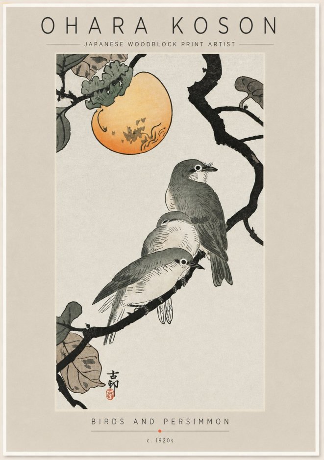 Ohara Koson Birds and Persimmon No6 - Poster