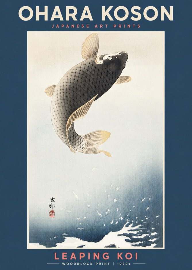 Ohara Koson Leaping Koi I No2 - Poster