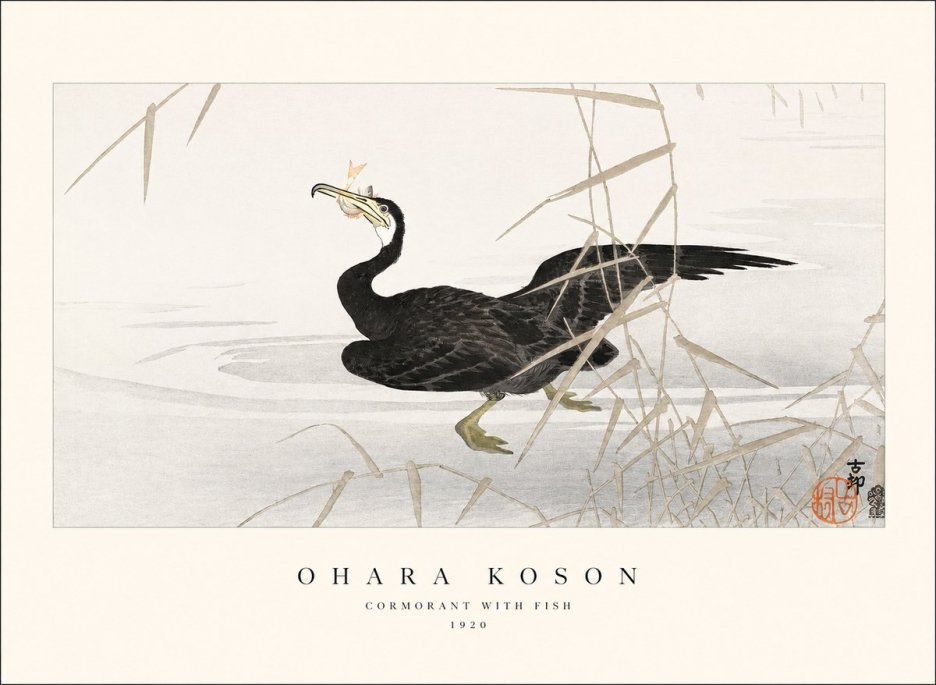 Ohara Koson Cormorant with Fish No1 - Poster
