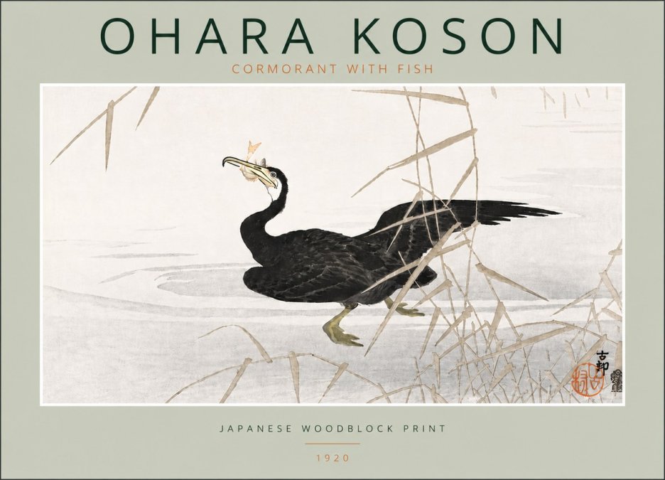 Ohara Koson Cormorant with Fish No5 - Poster