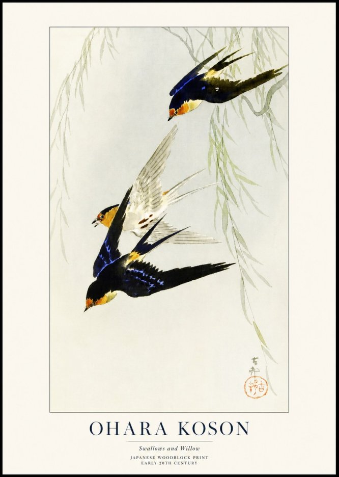 Ohara Koson Swallows and Willow I No1 - Poster