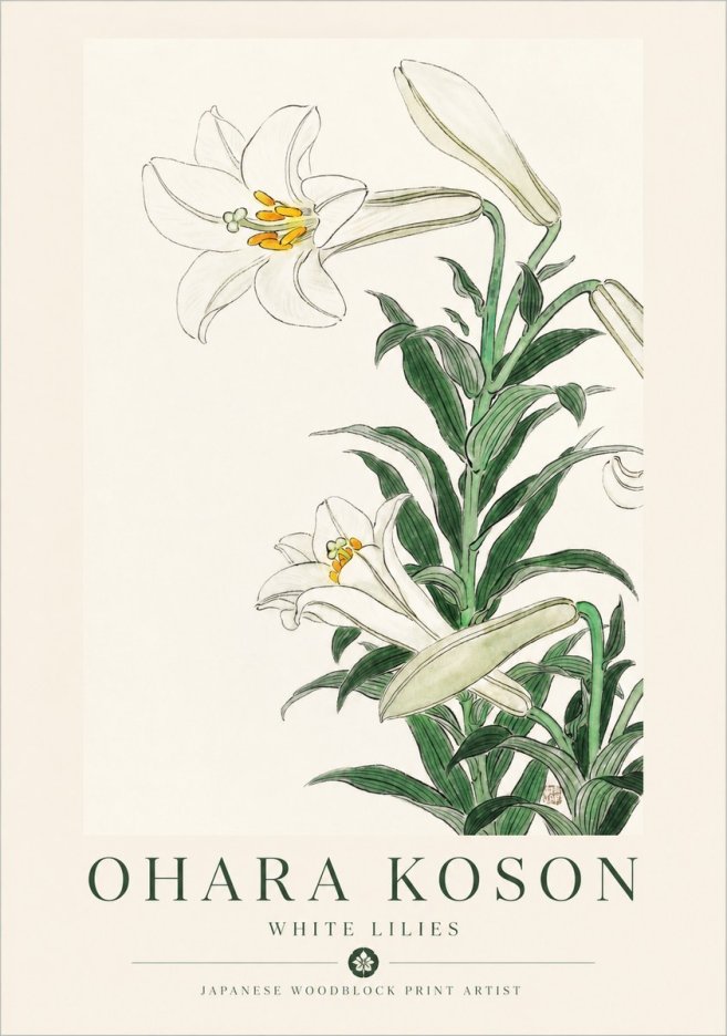 Ohara Koson White Lilies No1 - Poster