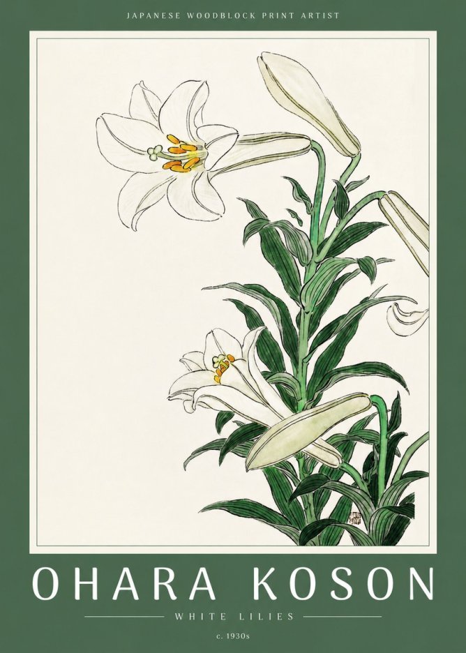 Ohara Koson White Lilies No2 - Poster