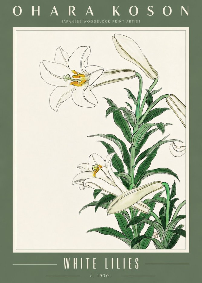 Ohara Koson White Lilies No4 - Poster