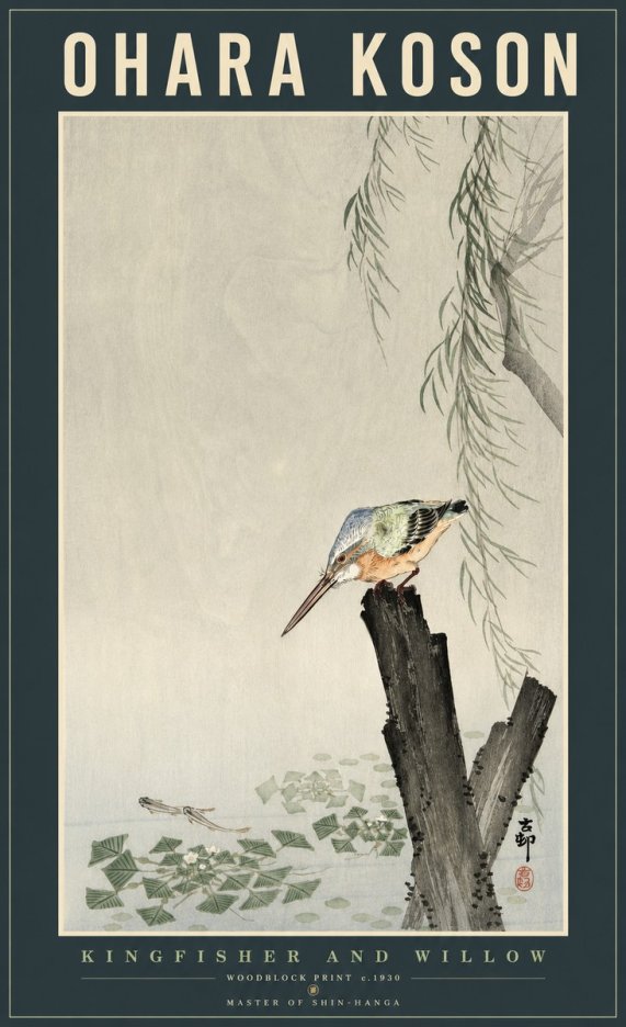Ohara Koson Kingfisher and Willow No2 - Poster
