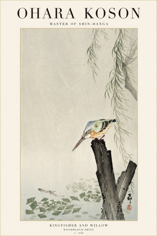 Ohara Koson Kingfisher and Willow No3 - Poster