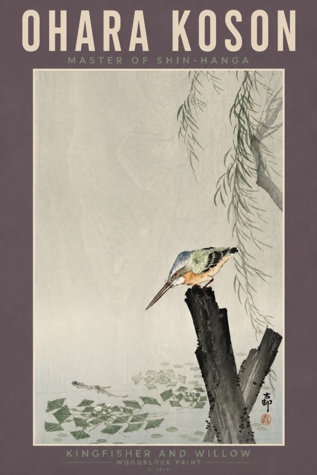 Ohara Koson Kingfisher and Willow No4 - Poster