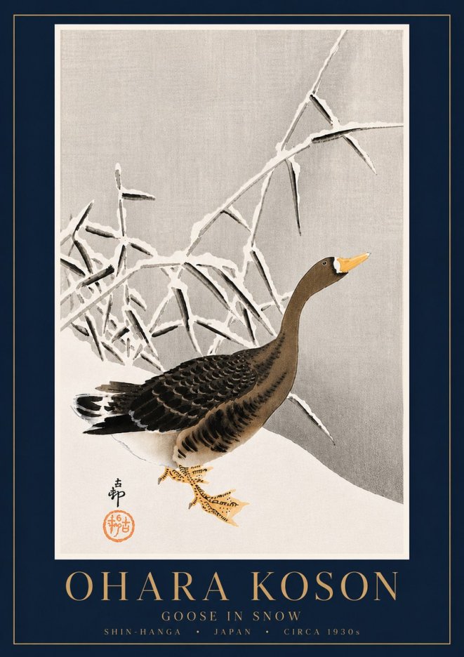 Ohara Koson Goose in Snow No6 - Poster