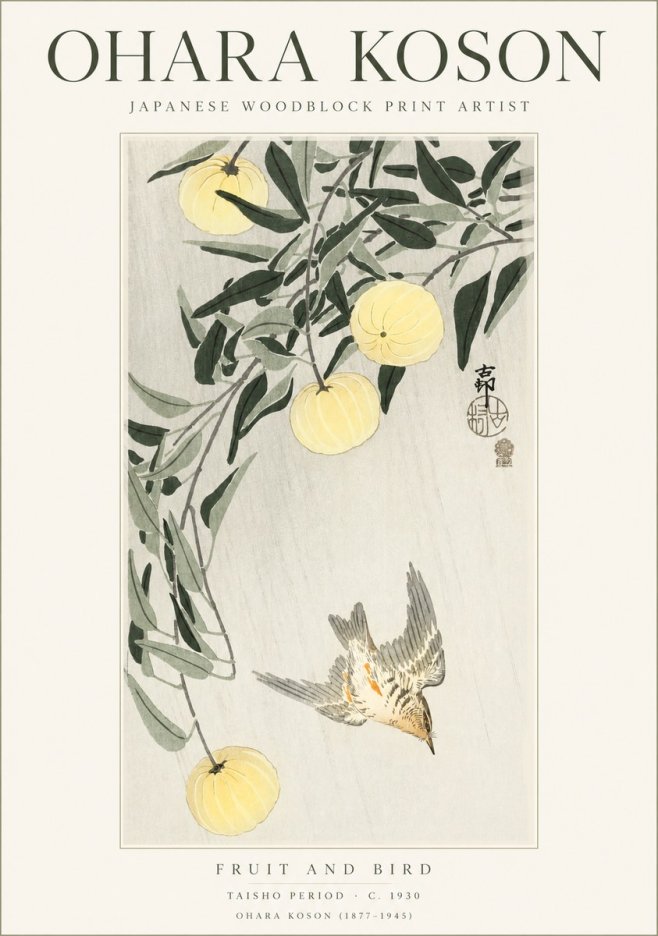 Ohara Koson Fruit and Bird No1 - Poster