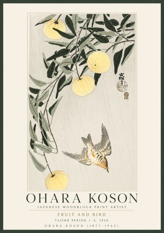 Ohara Koson Fruit and Bird No3 - Poster
